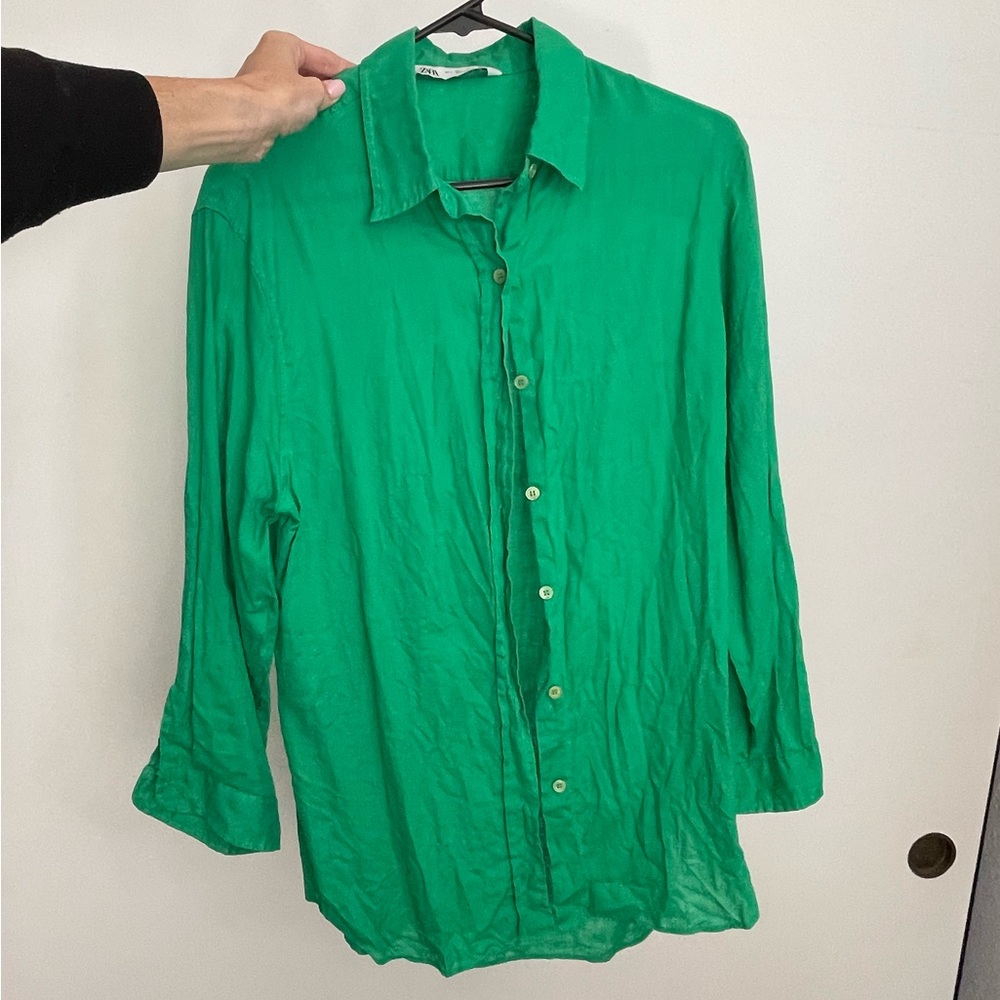 Zara green linen button down